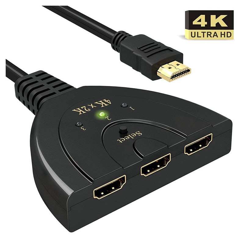 Hdmi switch 4k, 3- port hdmi splitter hdmi switcher understøtter 4k/ fulde  hd1080p/3d med high speed pigtail kabel: Default Title