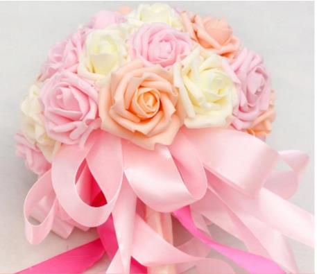 Bouquet de mariée pour la décoration de mariage bleu et blanc Bouquet de mariage à la main fleur artificielle Rose: Beige