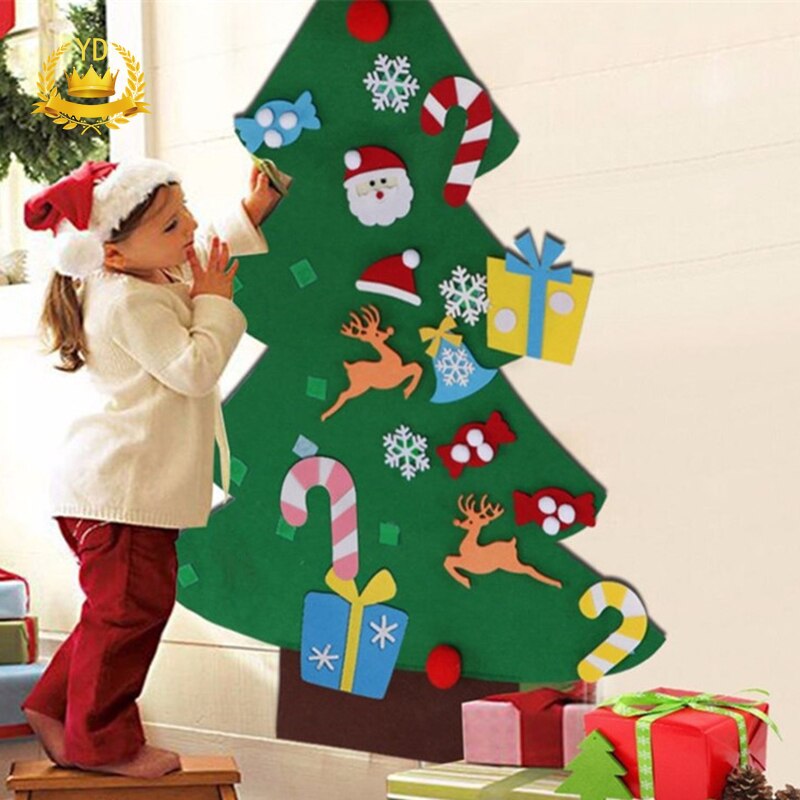 Kerstboom Decoratie Showcase Diy Vilt Met Afneembare Ornamenten Kerstcadeaus Voor Kid Jas Rack Muur Deur Decoratie