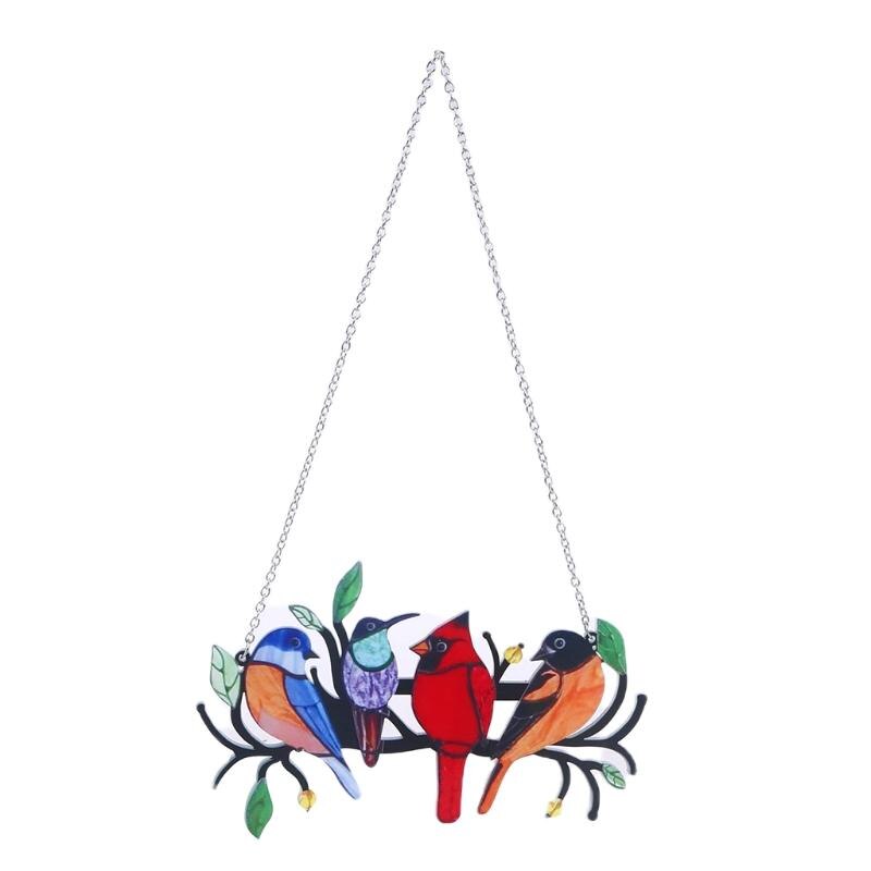 Multicolor Metal Panel Birds Stained Suncatcher Window Hanging Home Yard Decor
