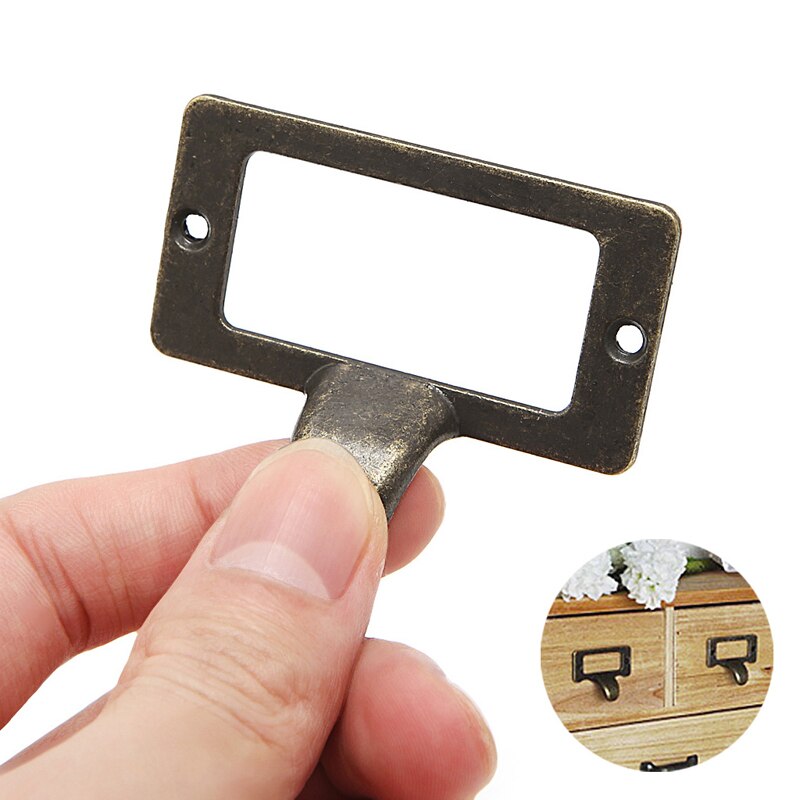 6x Handle File Name Card Cabinet Label Holder Antique Brass Drawer Pull Frame Furniture Hardware