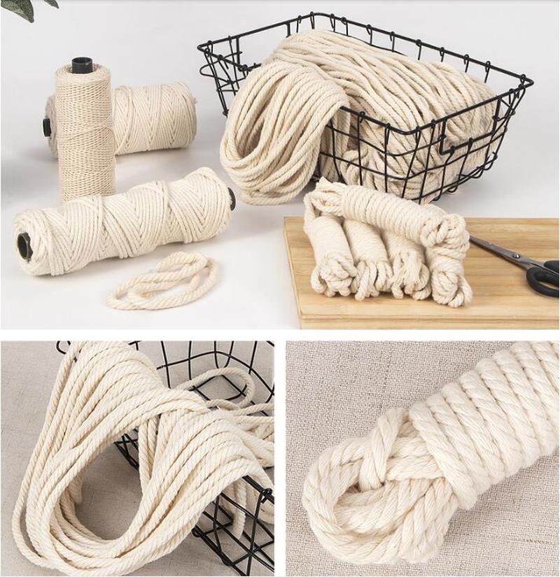 Corde en coton pour macramé, fil torsadé, Beige naturel, 3mm, 4mm, 5mm, 6mm, pour bricolage, accessoires de mariage, , fait à la main