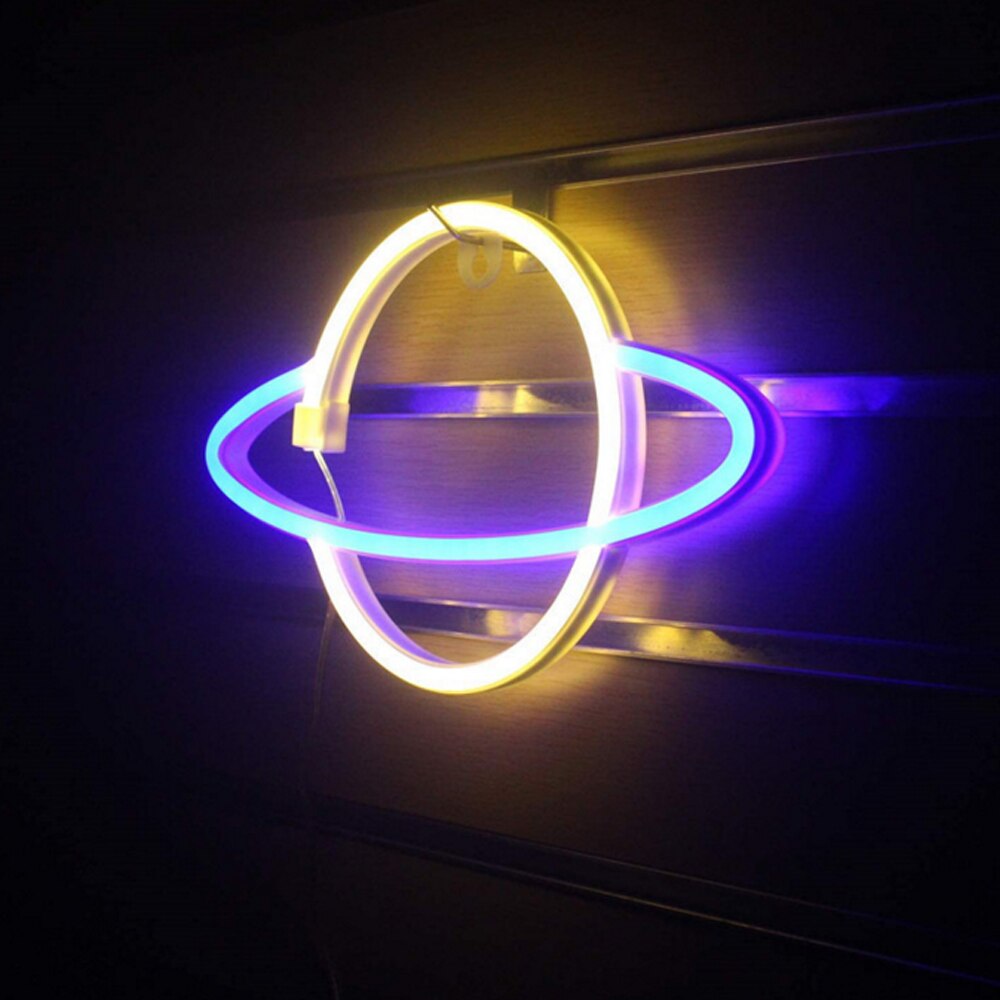 neon doprowadziło lampa owalna planeta w kształcie znak lampa neonowa USB zasilany z baterii wiszące ściany światło dla domu impreza Pokój dekoracje barowe światło