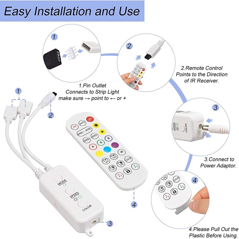 Led Strip Verlichting Controller, Bluetooth Led Strip Controller Met App/Muziek Sync/Ir-afstandsbediening, voor 4-Pin Led Strip Verlichting