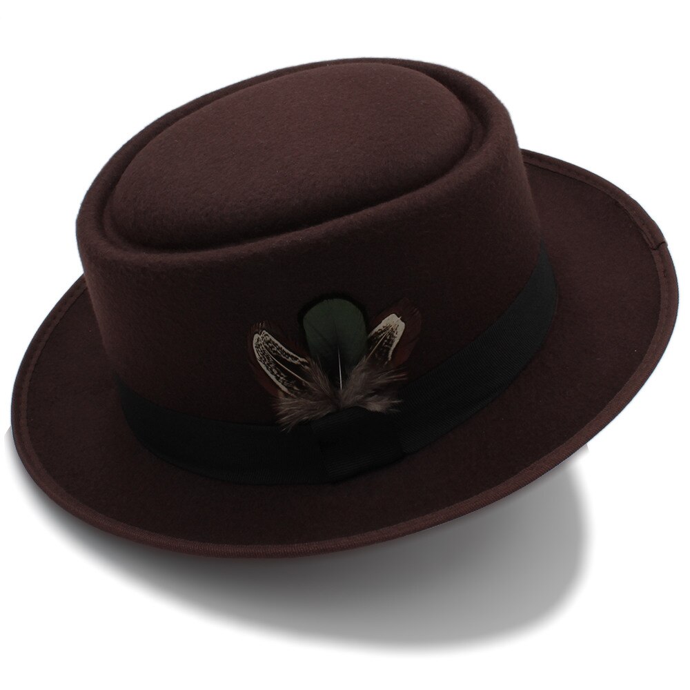 Women Men Autumn Felt Pork Pie Hat for Lad Crushable Hat Fedora Hat Walter Dad Winter Retro Fedora Hat: Coffee