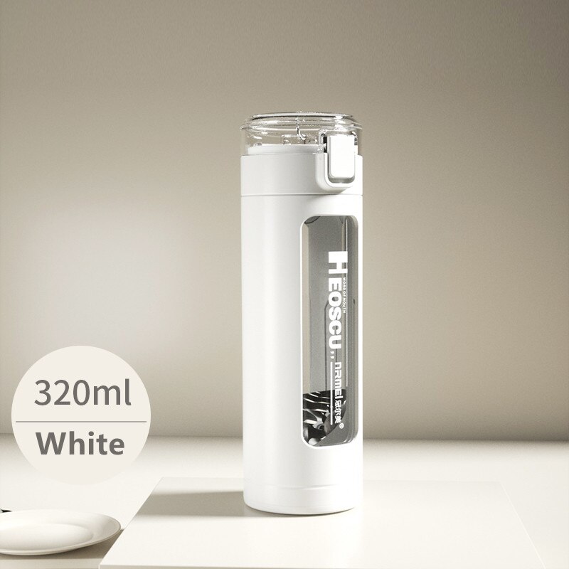 Dubbel bärbar glas söt vattenflaska kawaii kopp tumlare med sugrör för flickor mjölk kaffe juice vaso con tapa y pajita: 320ml vita
