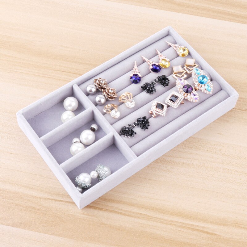 3PCS Drawer DIY Jewelry Box Storage Tray Ring Bracelet Box Portable Velvet Jewellery Organizer Earring Holder