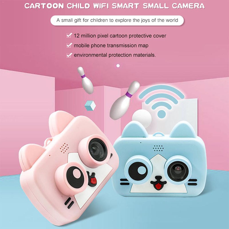 Cámara ultra-mini inteligente para niños IPS 1080P HD cámara Digital impermeable para niños 1200W cámara de dibujos animados de 2 pulgadas soporte WiFi tarjeta TF