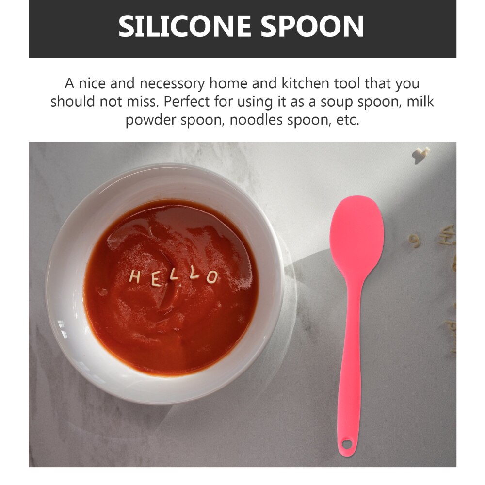 Silicone Soup Spoon Long Handle Nonstick Kids Scoop Food Serving Spoon (Red)