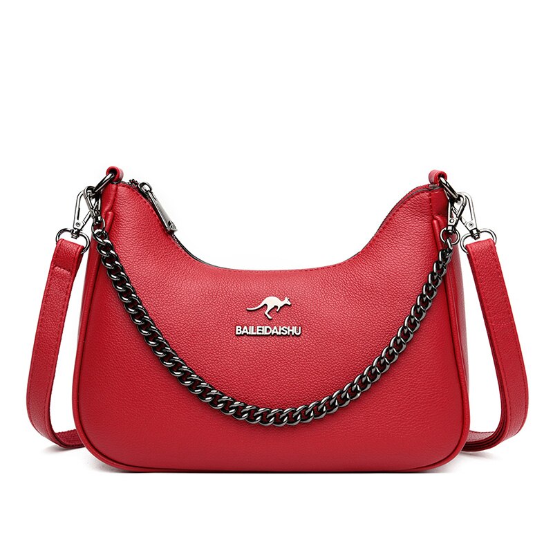 Mujer Bolsa Bandolera pequeña madre de cadenas de bolso mujeres de la de lujo de bandoleras de piel de Retro bolso: Rojo