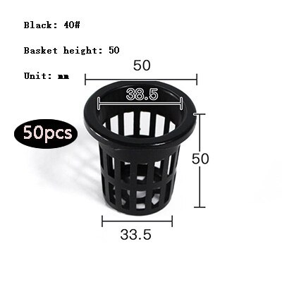 50Pcs Planten Mand Plastic Hydrocultuur Groente Planten Mand Grondloze Teelt Planten Blauw Cup Wortel Fixer: 40blcak