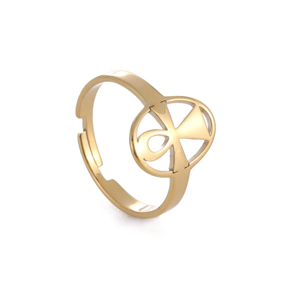 LIKGREAT Egitto Ankh Croce Anelli per le donne Anello da dito regolabile con cuore in acciaio inossidabile Gioielli religiosi egiziani Regalo di nozze: bianca