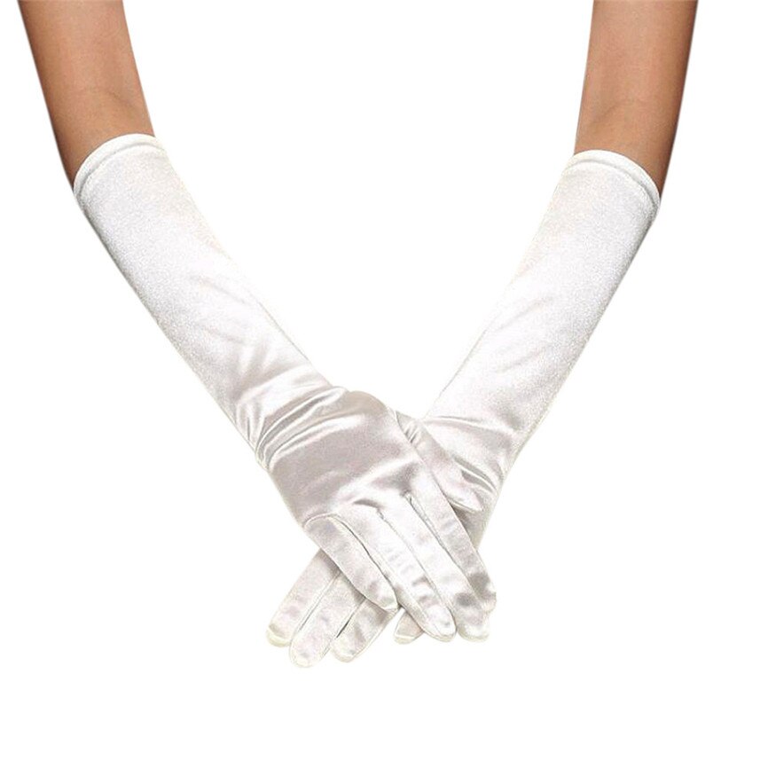 Womens Satin Long Gloves Opera Evening Party Prom Gloves Stretch Satin Evening Gloves Gloves Banquet: White