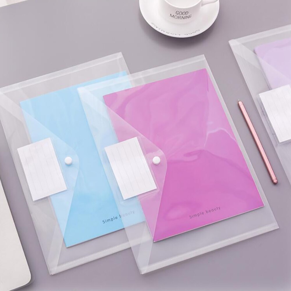 Simple Transparent Document Bag Thicken Plastic Button Closure Folder Filing Pouch A4 File Bag Student Stationery Pouch