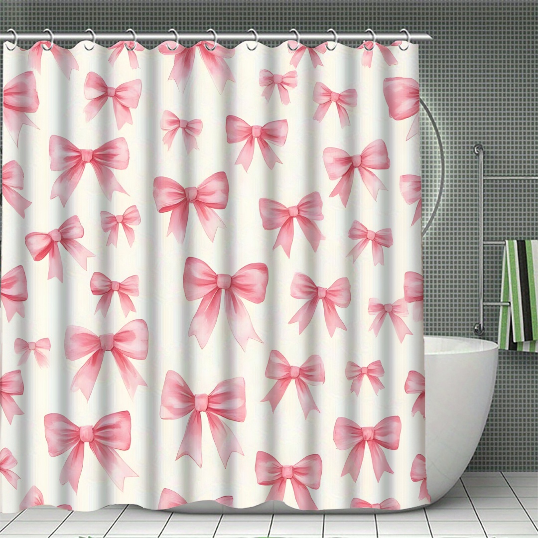 Bowknot Shower Curtain Waterproof Anti-Mold Bath Curtain with Hooks, Bathroom Tub Dry Wet Separation: clear