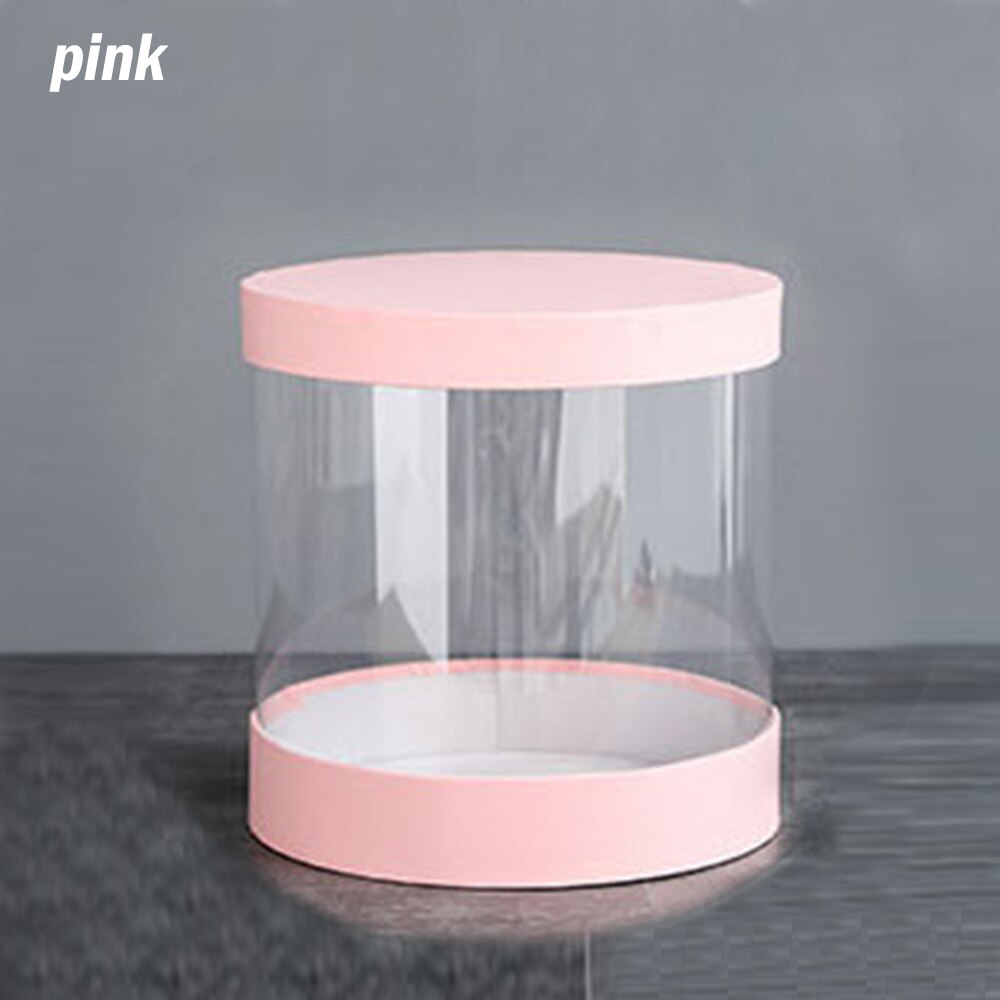 Clear PVC Flower Boxes Bouquet Florist Packaging Box Round Cake Box Clear Transparent Flower Dustproof Exhibitions: Pink