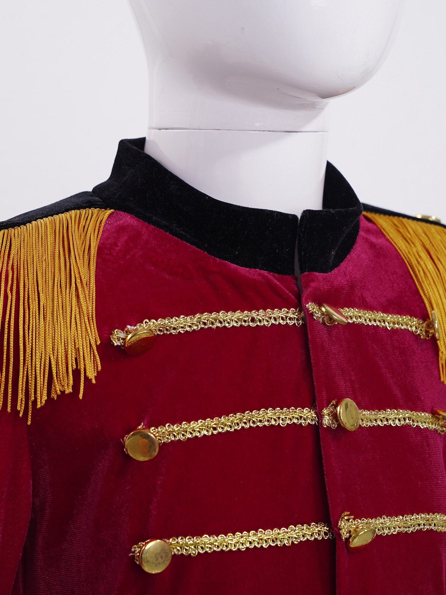 Kids Jongens Drum En Trompet Team Honor Guard Uniform Prestaties Fluwelen Lange Mouwen Kwasten Gold Braid Trim Rollenspel Party Tops