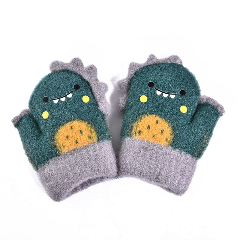 Manoplas de piel de conejo para niños, mitones de punto gruesos y cálidos para bebés de 1 a 3 años, guante de invierno con cuello colgante, guantes suaves para bebés: Verde