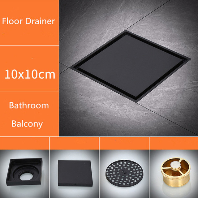 1PC Black Brass Shower Floor Drain Washroom Bathroom Invisible Drain Cover Waste Odor-proof Floor Drain Shower Floor Drain: 4