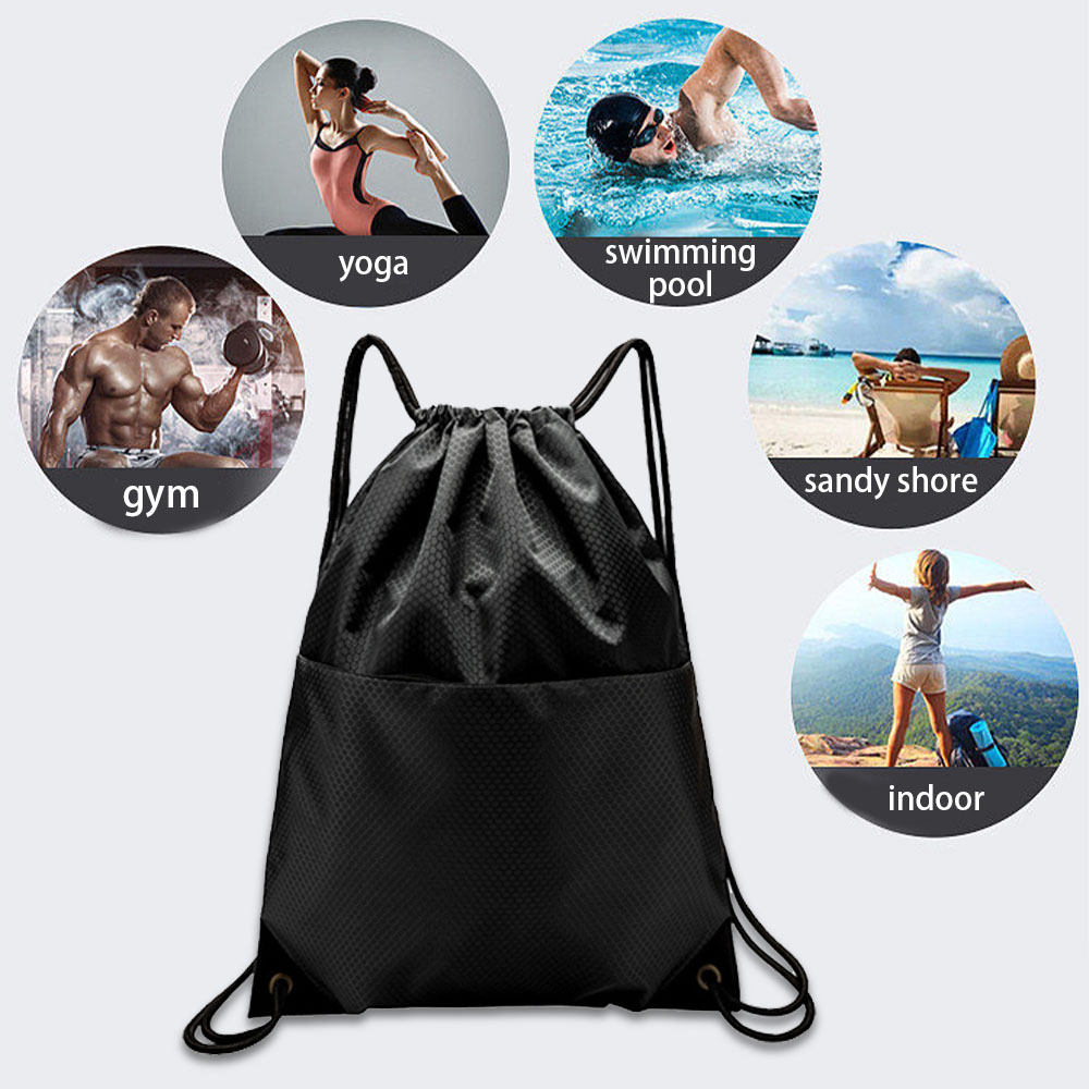 Trekkoord Rugzak Waterdicht Touw Basketbal Volleybal Tas Sport Fitness Rits Rugzak Mannen En Vrouwen Outdoor Sporttas: zwarte kleur