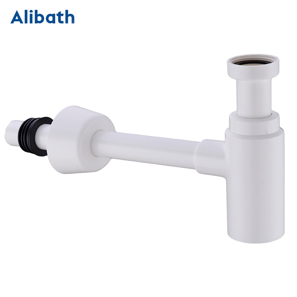 Bottle Trap Round Siphon ABS Plastic P-TRAP Bathroom Vanity Basin Pipe Waste White Pop Up Drain with Over Flow.: Default Title