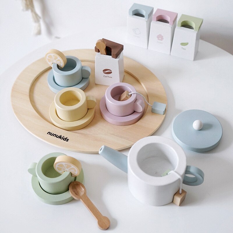 Simulazione in legno per bambini pomeriggio Tea Cake Set fai da te cucina finta gioca giocattoli educativi per l'apprendimento precoce per bambini regalo di capodanno
