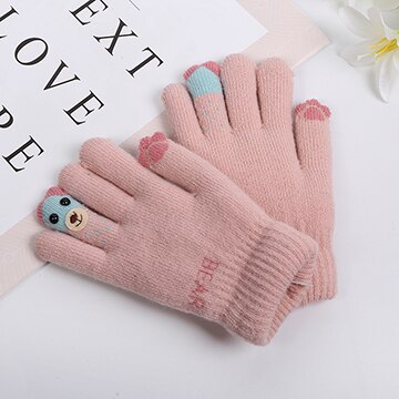 Für 5-9-jahr Kind Karikatur fingerspitzen tragen doppel schicht handschuhe schöNe kreative mädchen warme handschuhe: Rosa
