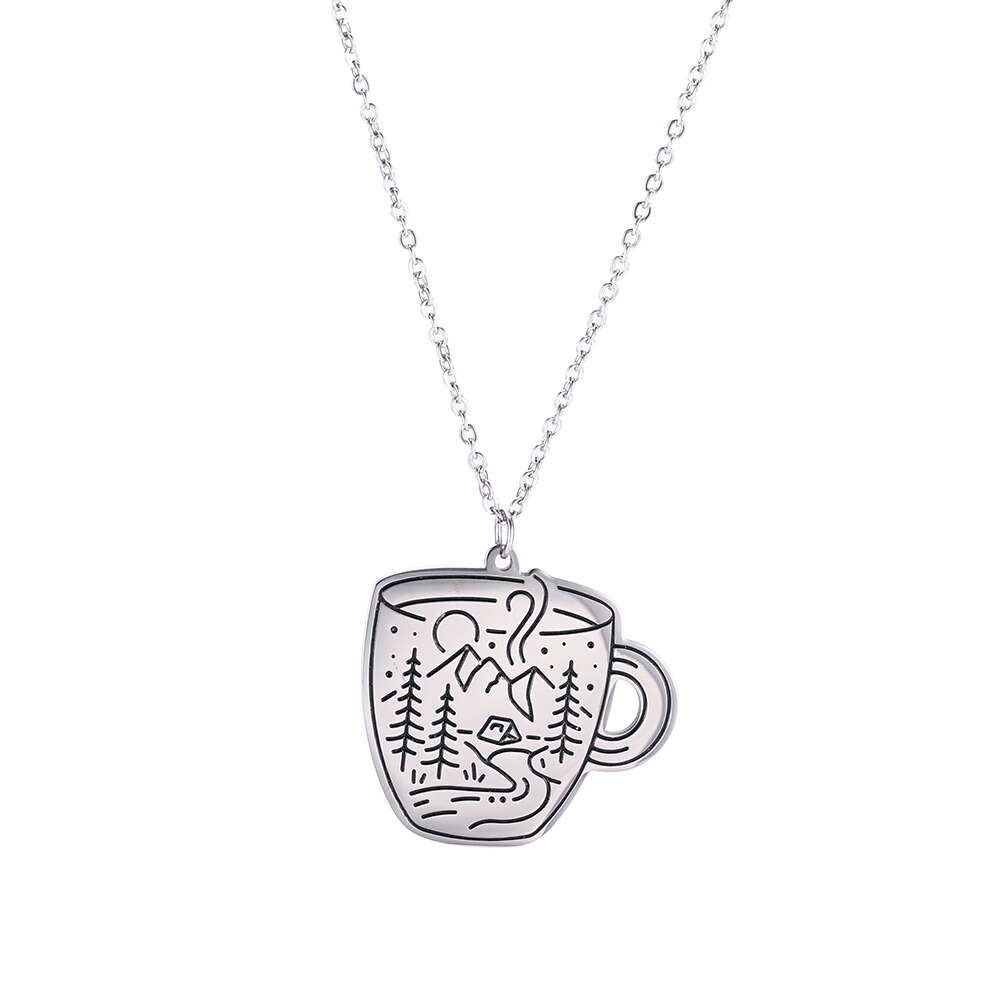 Dawapara Stainless Steel Jewelry Trendy Square Coffee Cup Camping Pendant Necklaces Unisex for Anniversary: ASS2019090206