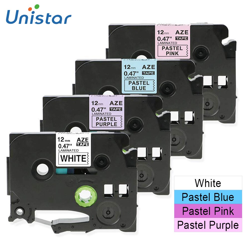 4 Pack Ptouch Label Tapes White Purple Blue Pink Compatible for Brother TZe 231 MQF31 MQ531 MQE31 Laminated Cassette Label Maker