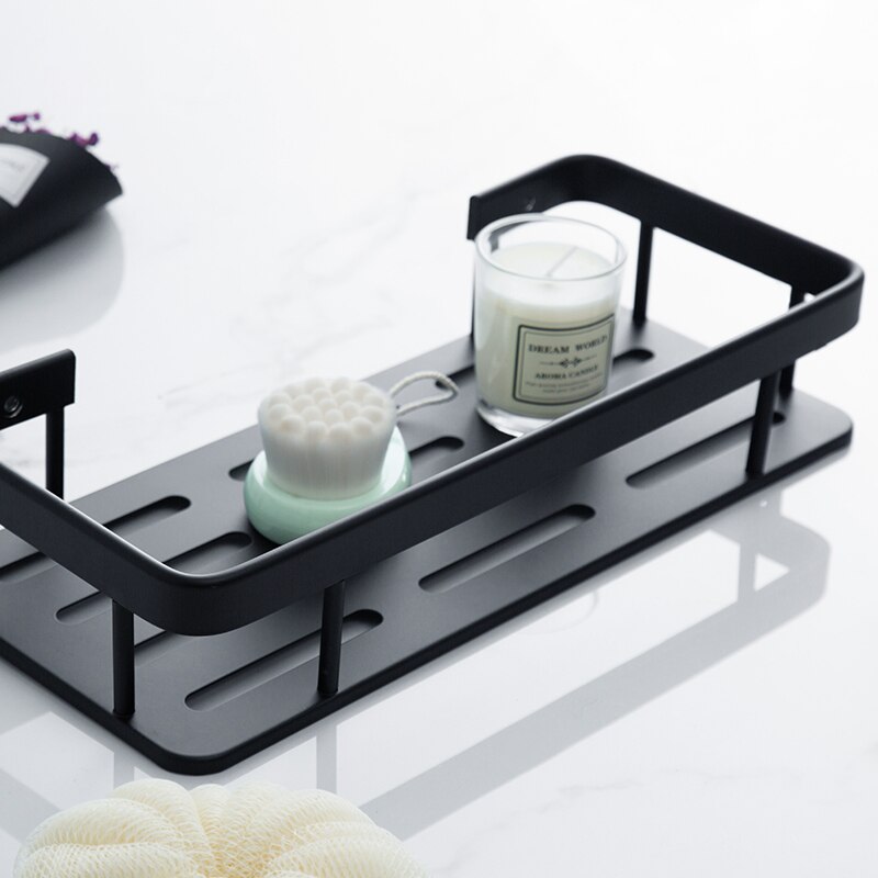 Matte Black Bathroom Commodity Rack Wall-mounted Punch Bathroom Storage Shelf Black Triple Tier Toilet Vanity Shower Room Rack