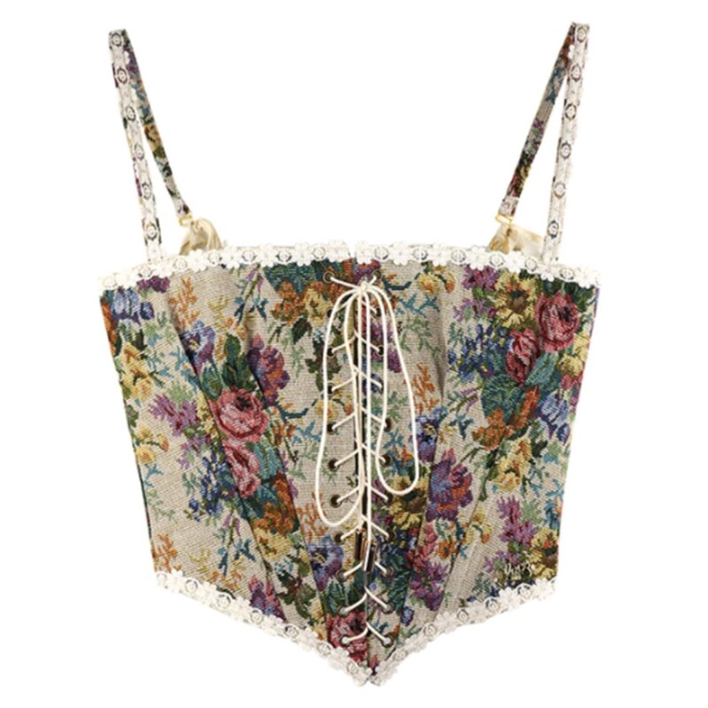 Women's Floral Bustier Crop Top | Vintage Strappy Tank Top For Summer & Layering