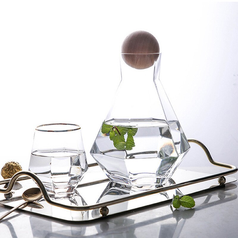 1.4L Geometrical Glass Pitcher with 4 Cups Borosilicate Water Carafe Teapot Tea Kettle Water Jug Drink Dispenser Colorful Clear