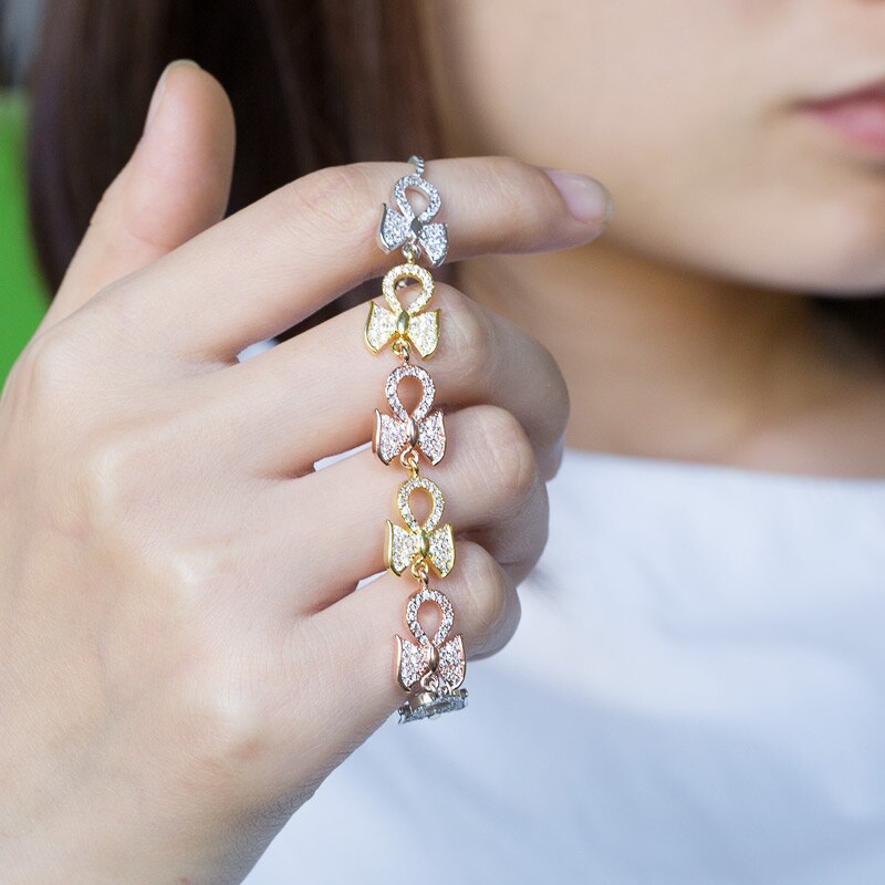 BU-128 Romantique Bracelet avec Trois Tons Belle Bowknot Style Halo CZ Pave Charme Bracelets Pour Femme Lots En Vrac
