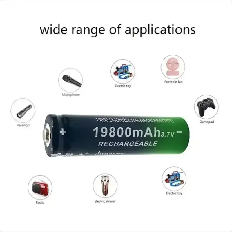 18650 Lithium - Ion Rechargeable Battery - 3.7V 19800mAh with USB Charger, Ideal for Flashlights & Razors