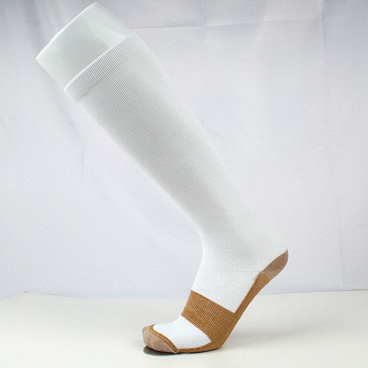 Jeseca unisex strømper kompresjon lang sox stripe trykk åreknuter strømpe kne støtte stretch trykk sirkulasjon: Hvit / L  xl 22cm 38cm