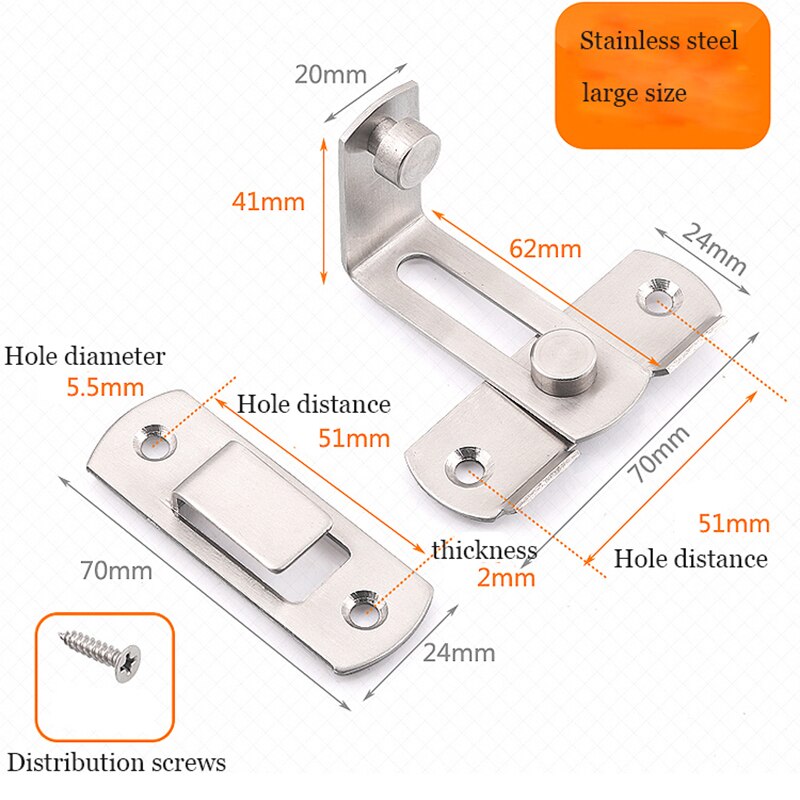 90 Degree Hasp Latches Stainless Steel Sliding Door Chain Locks Security Tools Hardware For Barn Sliding Door