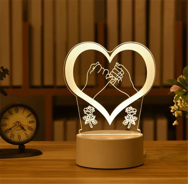 3D Illusion visuelle veilleuse visuelle créative LED lampe de bureau changement USB alimenté pour les enfants: Rose