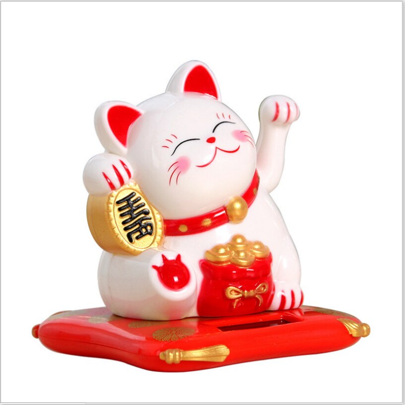 1 pcs Chinese Lucky Wealth Gold Cute Cat Solar Powered Welcoming Fortune Cat Lucky For Home Car Hotel Restaurant Decor Craft