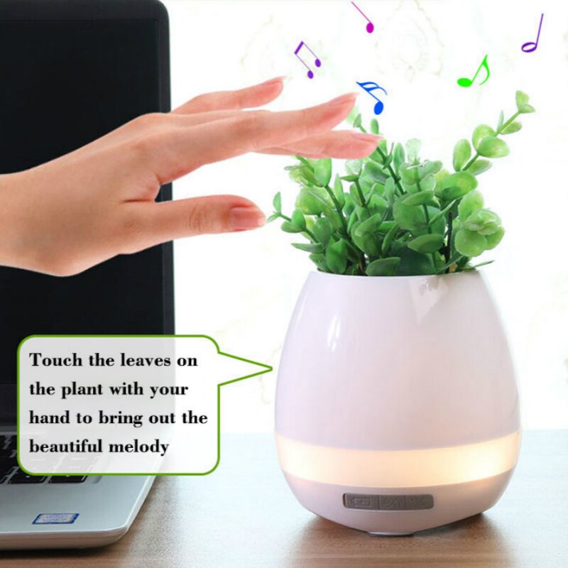 Bluetooth Speakers Music Flowerpot Smart Plant Pots Plastic Pot Finger Touch LED Night Light Home Desk Decorative Pots