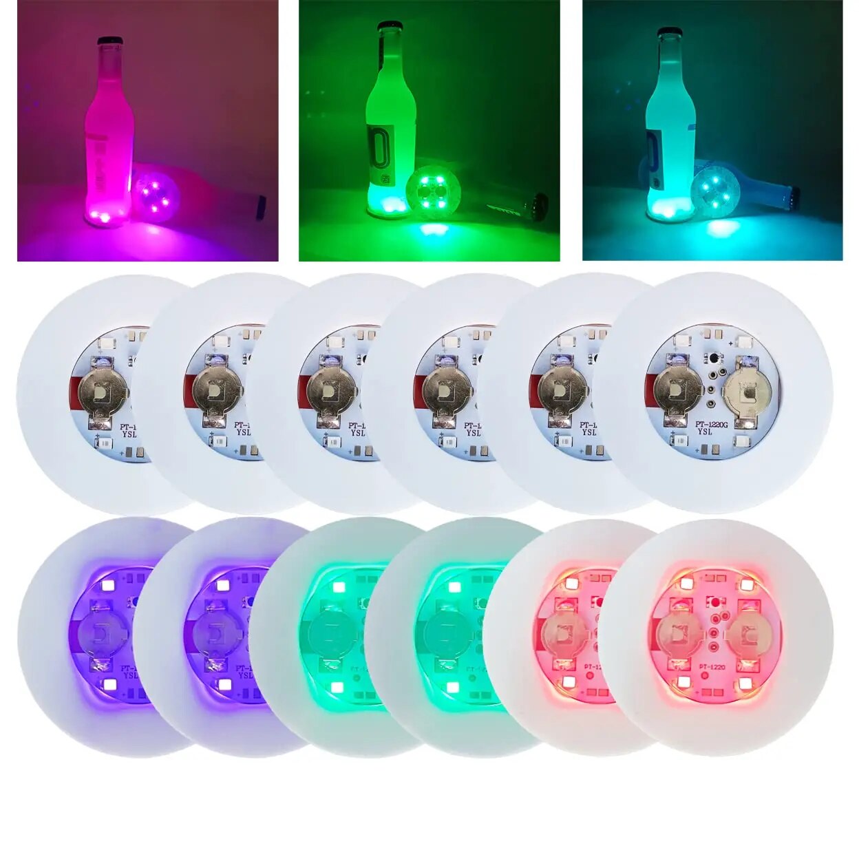 5 stücke einstellen führte leuchtende Untersetzer leuchten Glas Trink flasche Tasse matt für Partys Hochzeiten Bar Weihnachten Heimat Kneipe