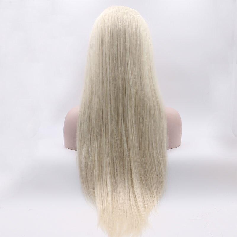 Bombshell White Color Straight Synthetic Hair Lace Front Wig Glueless Heat Resistant Fiber Hair Middle Parting For Women Wigs