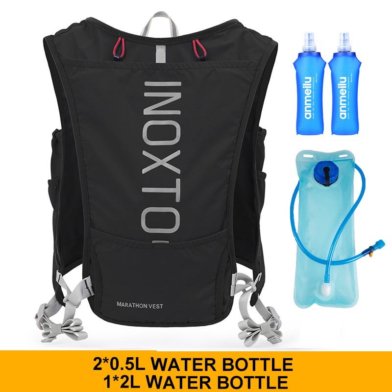 Inoxto Schnell trocknender Laufrucksack für Herren, 5 l, ultraleicht, feuchtigkeitsspendende Weste, Mountainbike-Fahrradtasche, atmungsaktiv, 2 l Wasserbeutel, Flasche: TIEFBLAU