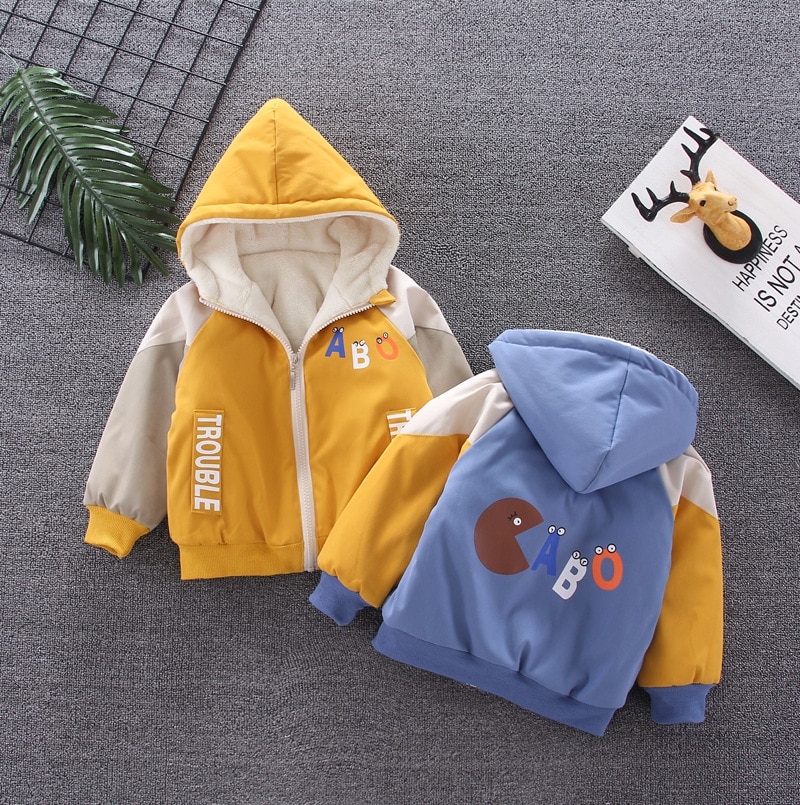 Baby Boy Bovenkleding Jongen Herfst En Winter Plus Fluwelen Gewatteerde Jas Baby Jongen Kleuraanpassing Letters Katoen Warm Casual Katoen jas