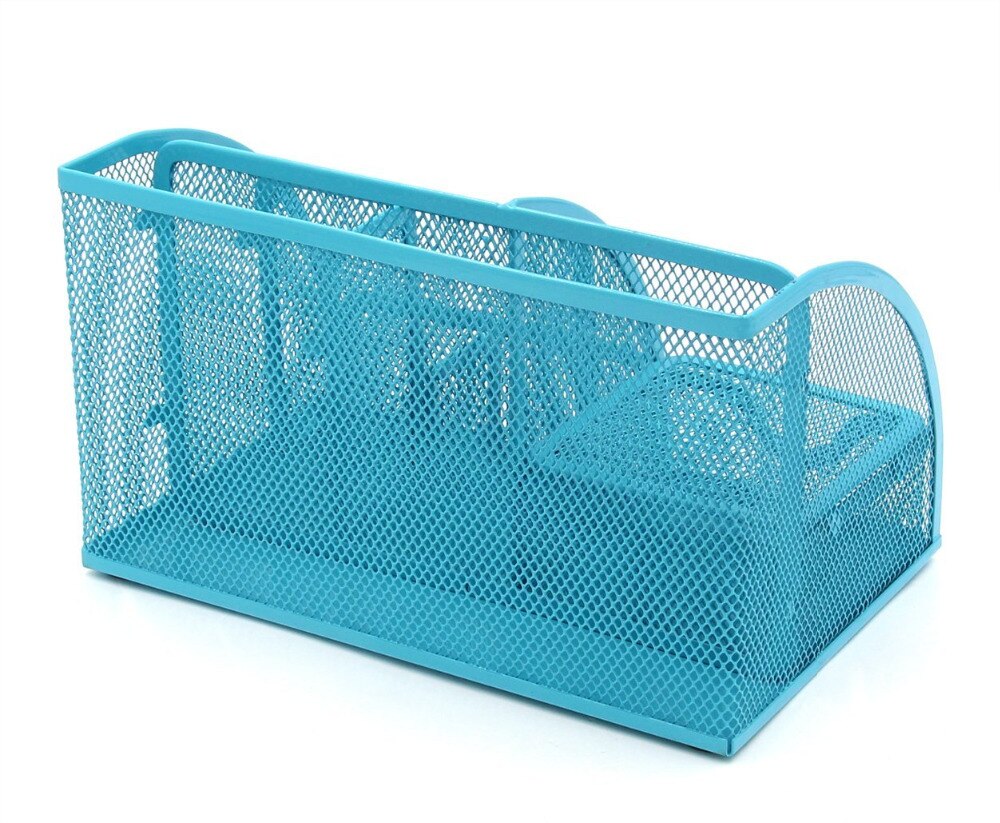 Office Supplies Mesh Desk Organizer Desktop Pencil Holder Accessories Caddy with Drawer, 7 Compartments, Blue