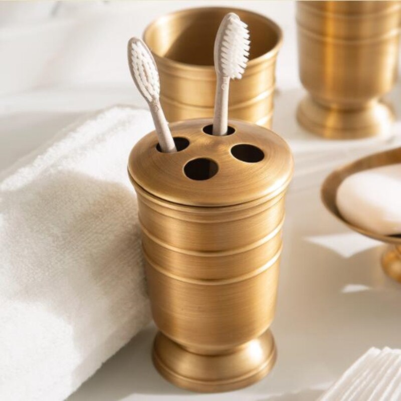American style copper brass bathroom set toiletries set toothbrush cup holder mouthwash cup antique brass bottle desk soap box