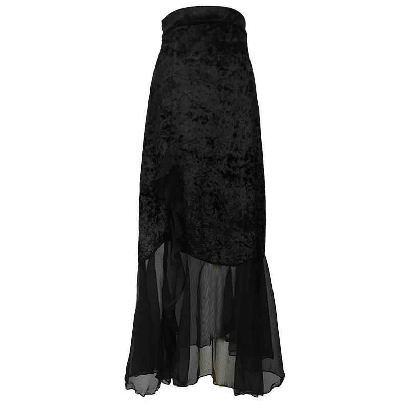 Faldas de Retro para mujer, artístico, de primavera, Trompeta clásica que combina con todo, temperamento de sirena, malla de retales, estética con clase: black / L
