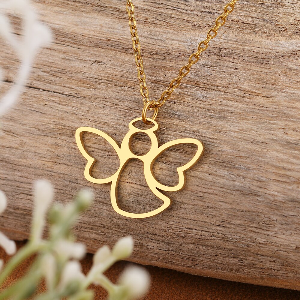 Stainless Steel Necklaces Hollow Little Angel Cute Pendant Choker Clavicle Chain Necklaces For Women Jewelry Girls