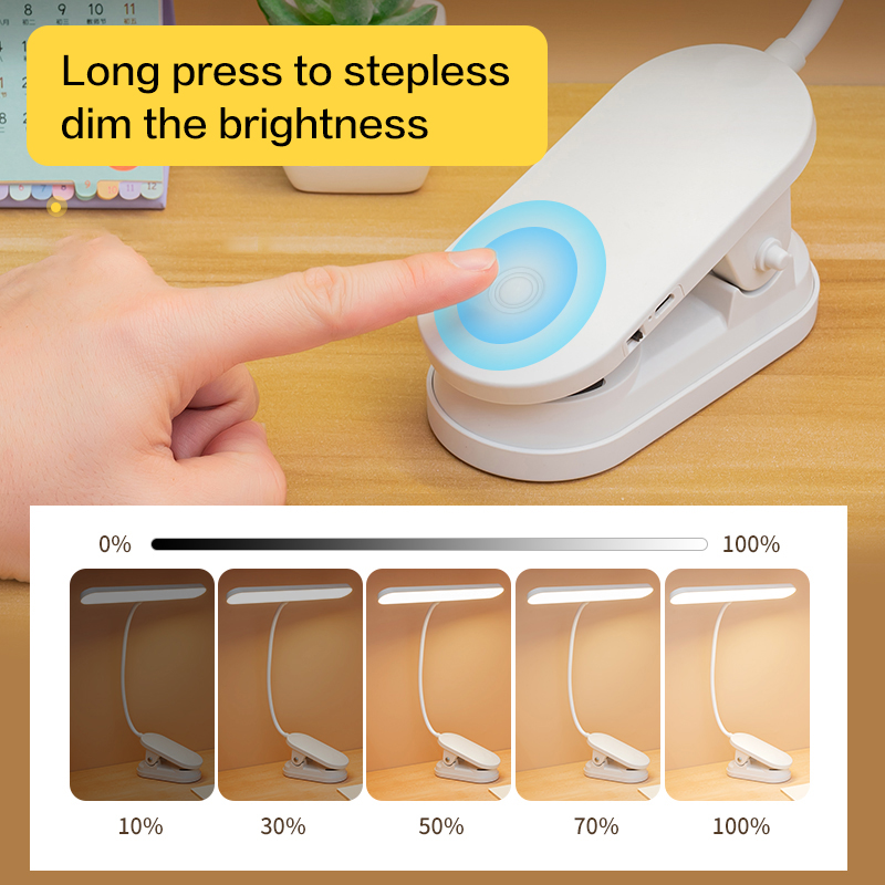 Lampada da tavolo a LED Clip on Lamp protezione per gli occhi lampada da tavolo dimmerabile con morsetto ricarica USB luce di lettura flessibile per Computer da letto