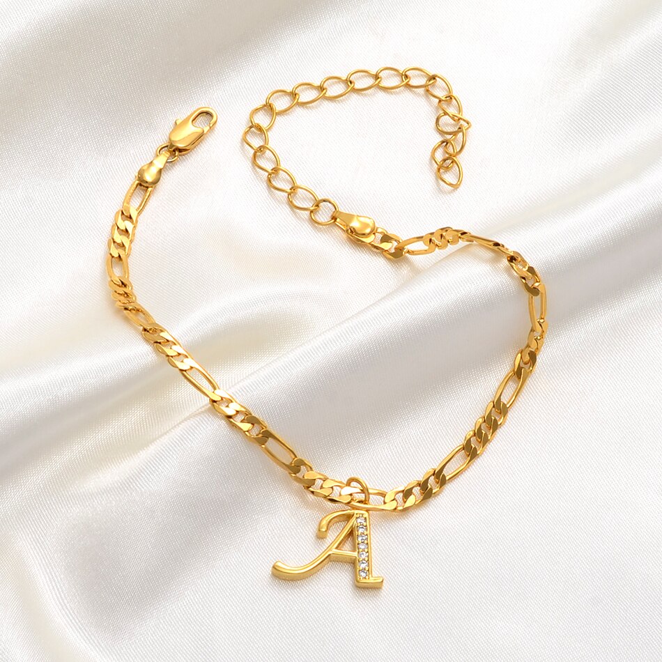 Anniyo 21cm + 10cm Verlängerung Kette/A-Z knapp Initial Fußkettchen für Frauen Mädchen Alphabet Schmuck Buchstaben Fuß kette #067902