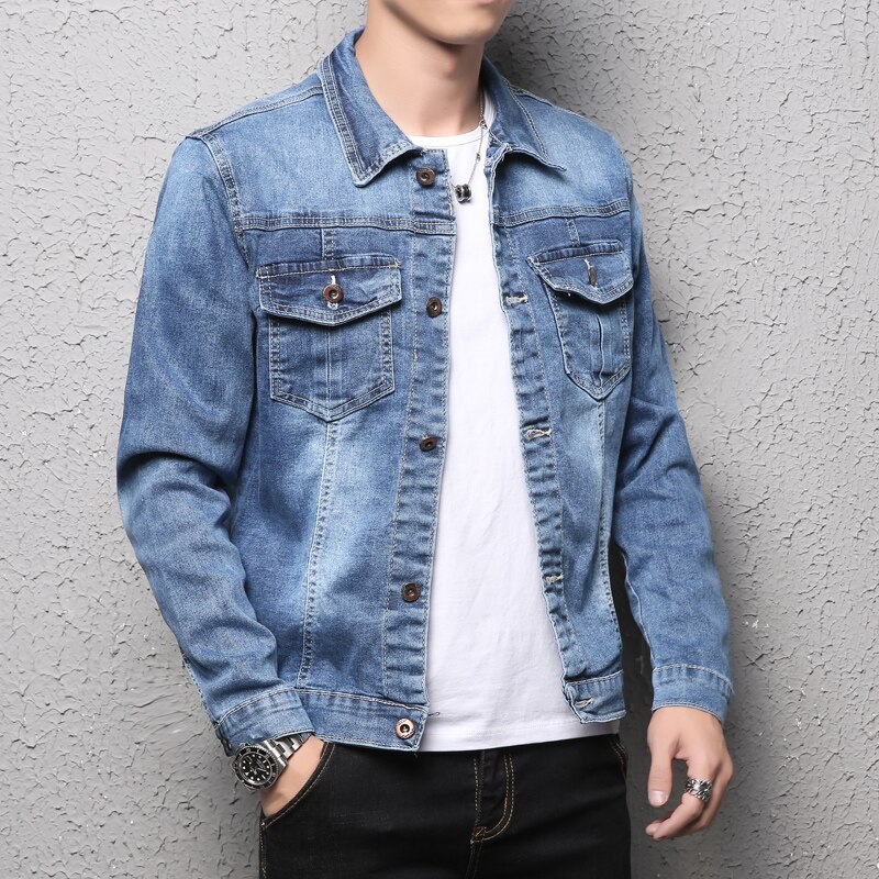 Brand 100 Cotton Lapel Men's Denim Jacket Slim Casual Blue Denim Jacket Large Size 5XL Men's Retro Denim Jacket